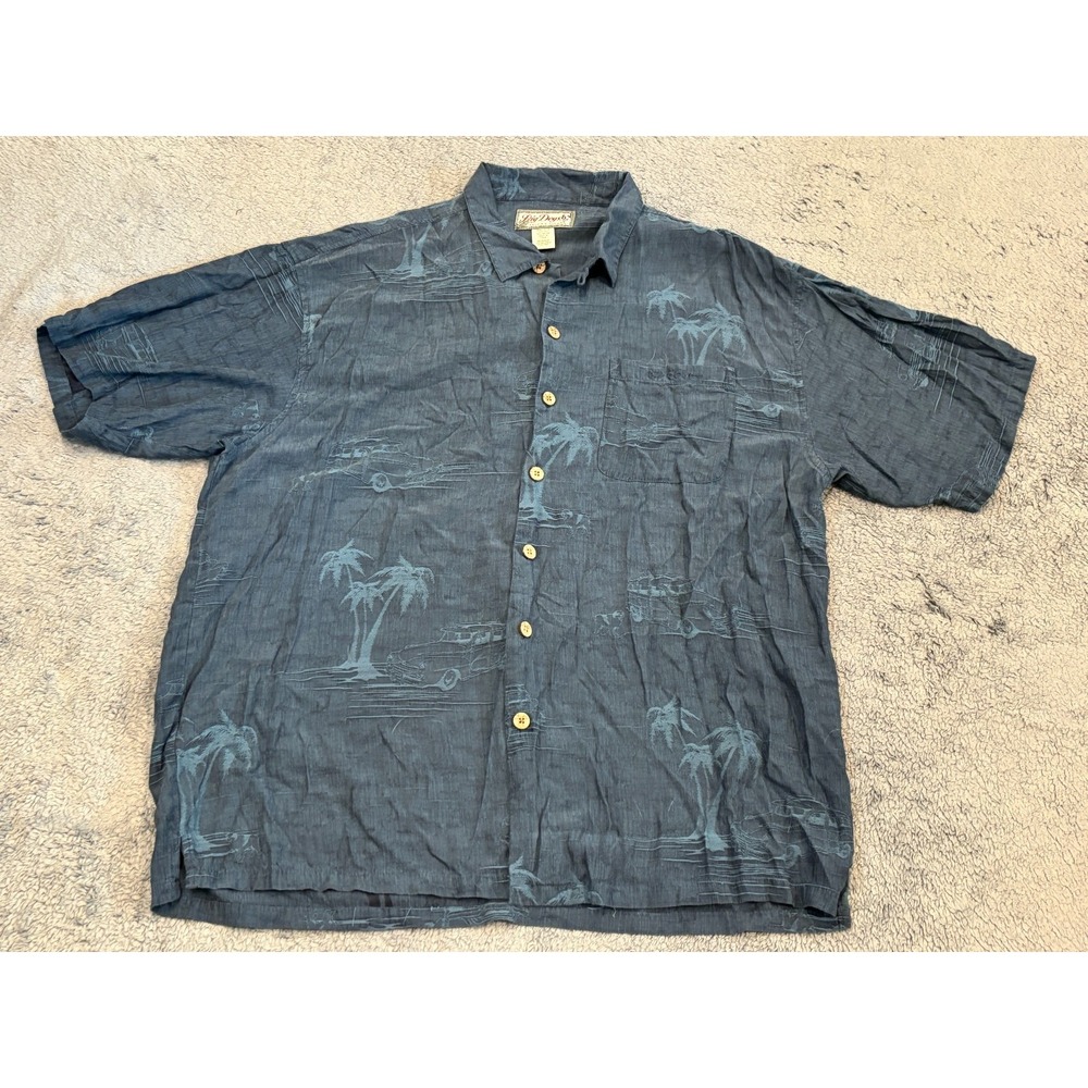 Big Dogs Resort Wear Silk Blend Embossed Shirt Mens XL Blue Hawaiian S/S Button